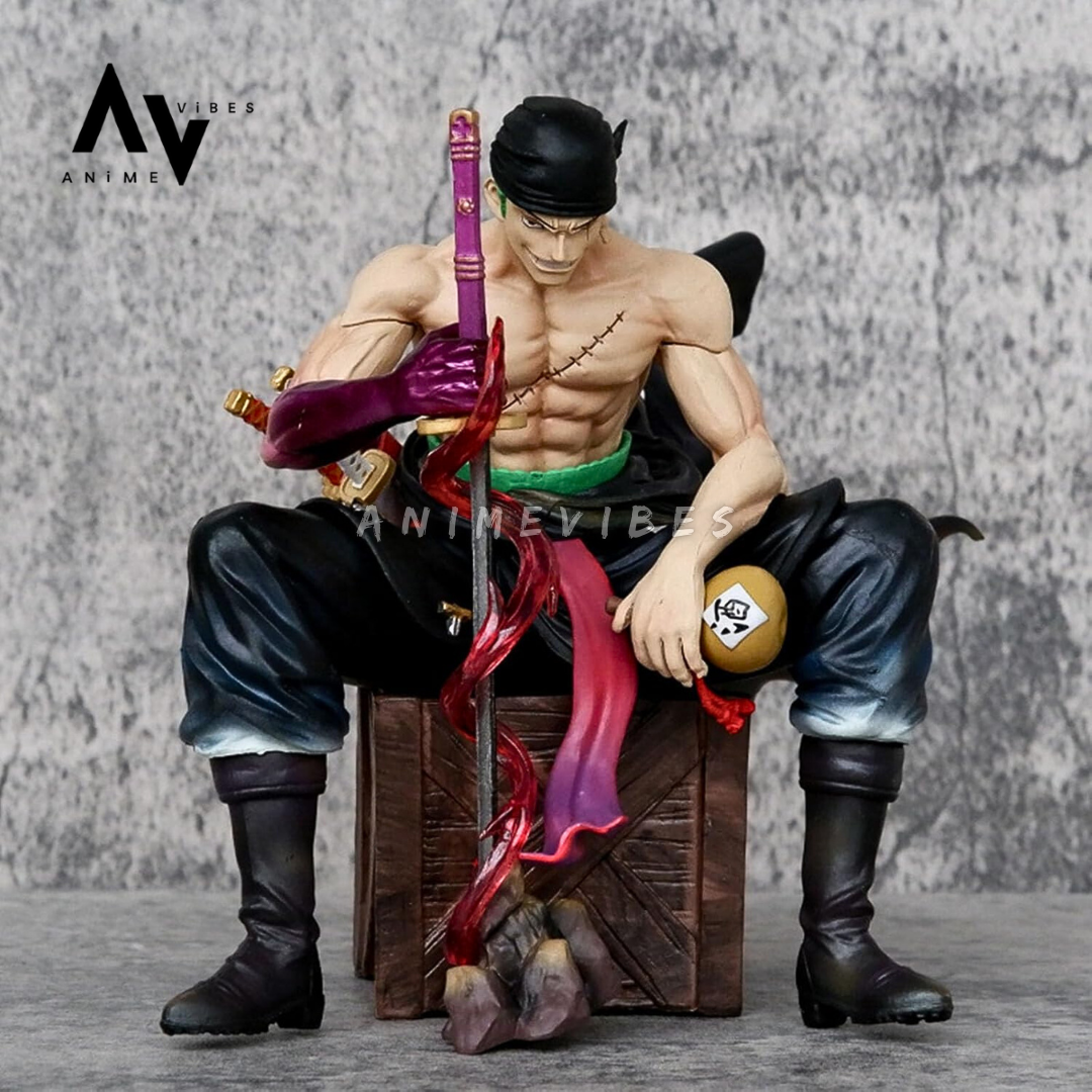 Roronoa Zoro Sitting on Stool Action Figure | 15 CM | The Swordsman at Rest ⚔️