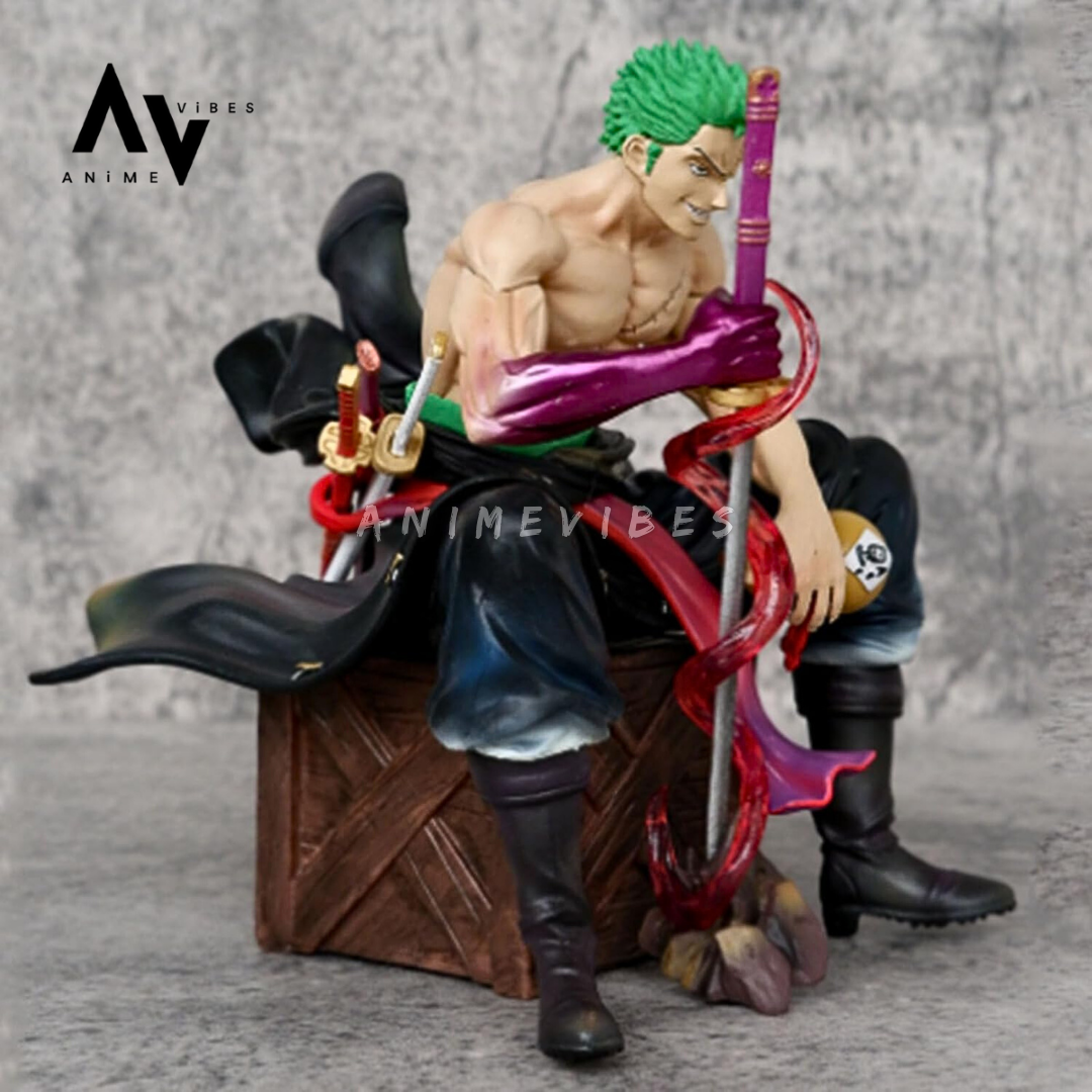 Roronoa Zoro Sitting on Stool Action Figure | 15 CM | The Swordsman at Rest ⚔️