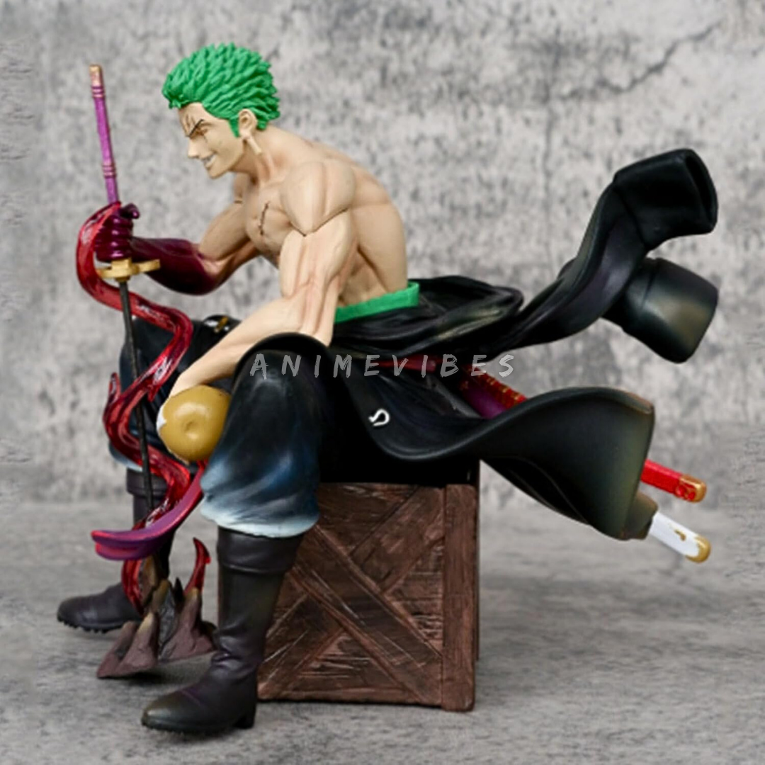 Roronoa Zoro Sitting on Stool Action Figure | 15 CM | The Swordsman at Rest ⚔️