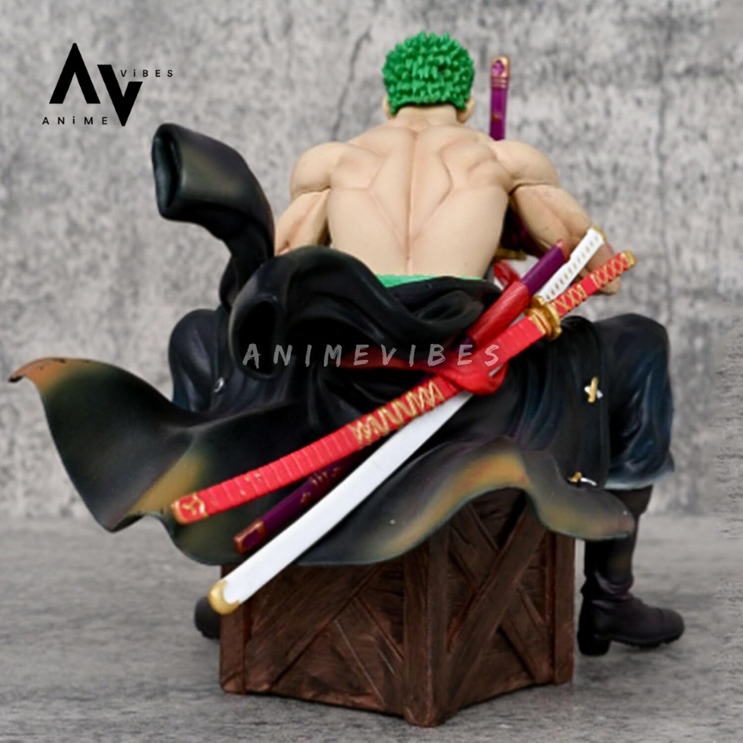 Roronoa Zoro Sitting on Stool Action Figure | 15 CM | The Swordsman at Rest ⚔️