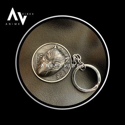 Black Panther Rotating Metal Keychain | Sleek Silver Marvel Charm