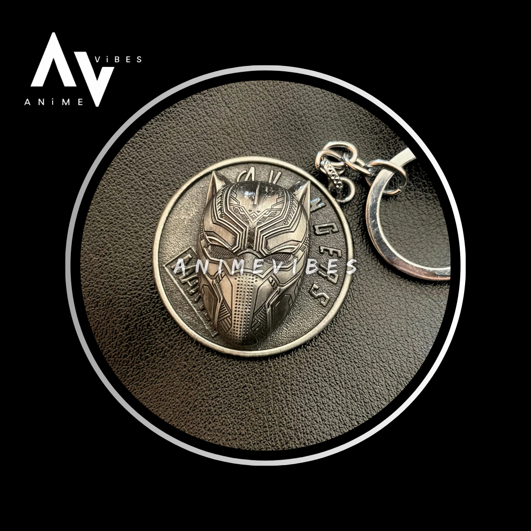Black Panther Rotating Metal Keychain | Sleek Silver Marvel Charm
