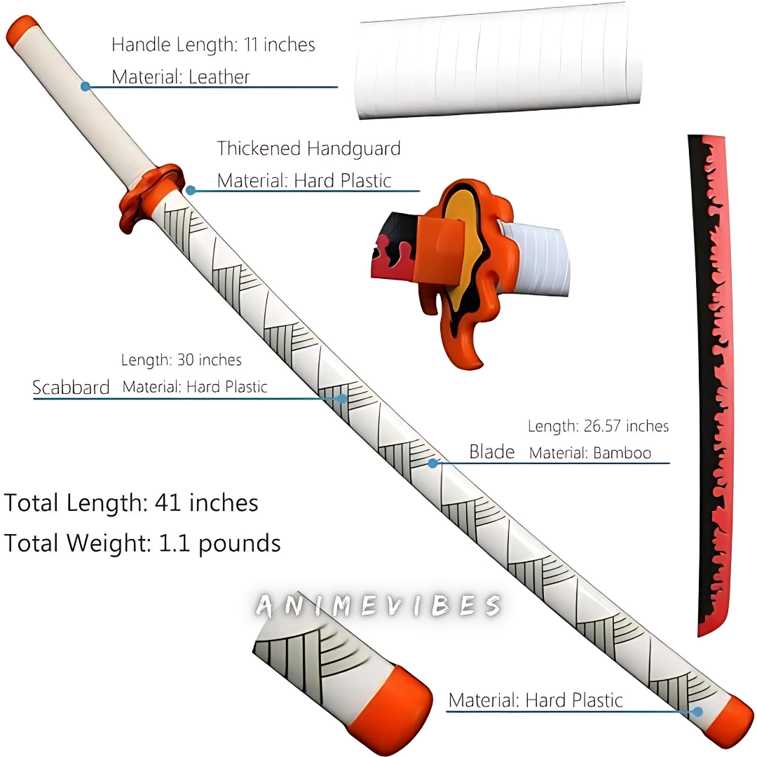 Kyoujuro Rengoku Nichirin Wooden Blade Katana for Cosplay | 105 Cms | Flame of Passion