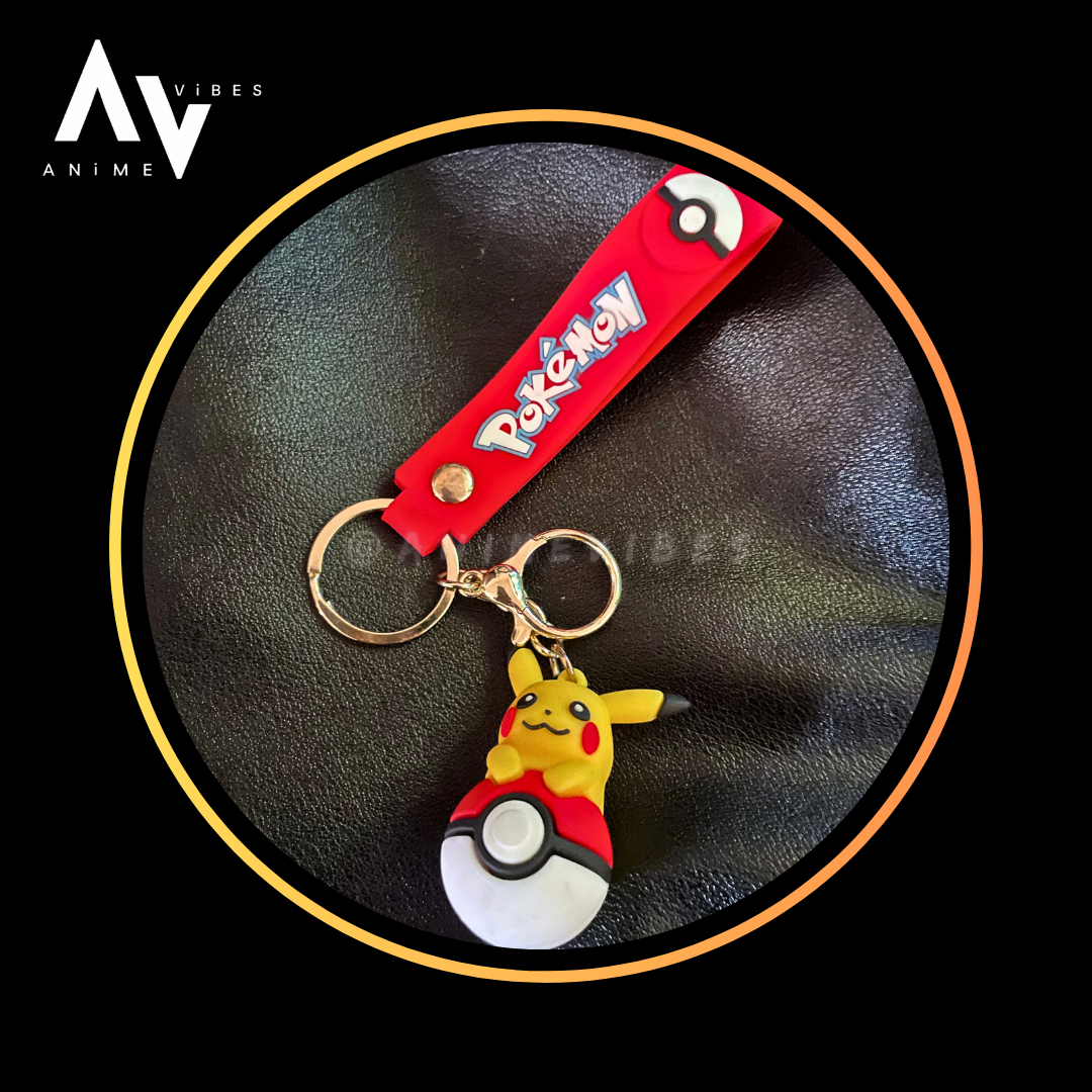 Pikachu on Pokeball rubber keychain