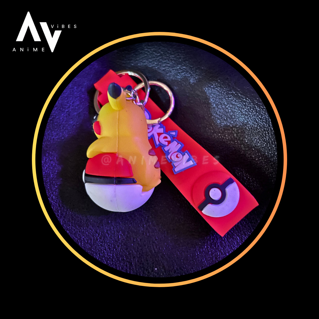 Pikachu on Pokeball rubber keychain