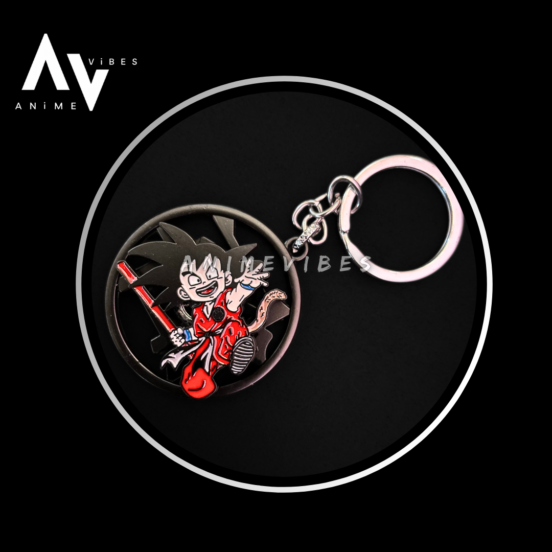 Goku Holding Stick Rotating Keychain – The Power of a Legend
