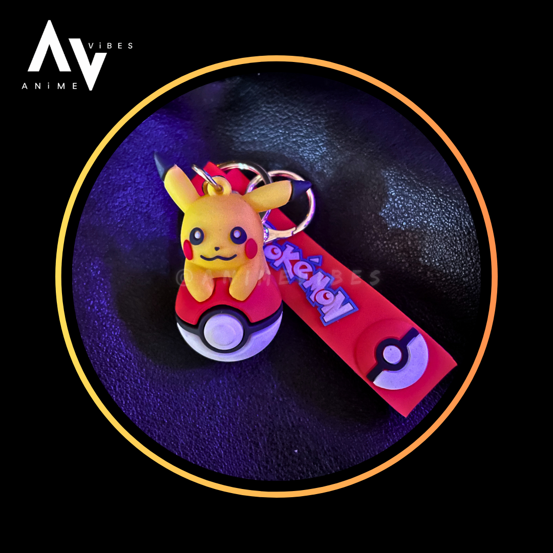 Pikachu on Pokeball rubber keychain